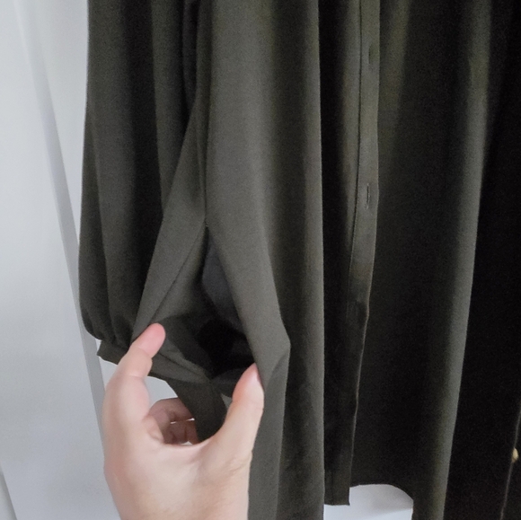 Zara Womens Oversized Xs Dark Green Ruffled Button-Up Dress - Picture 4 of 15